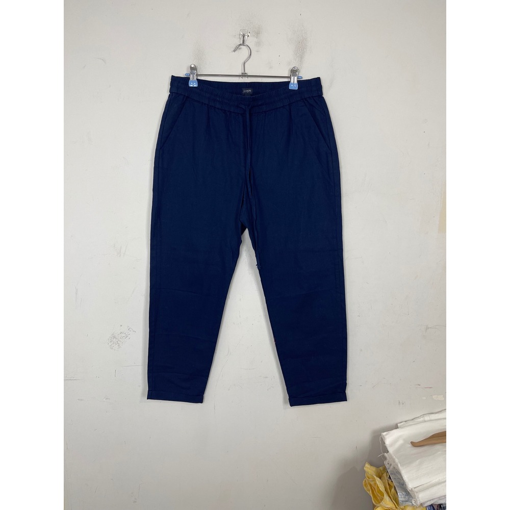 J.Crew Seaside Pant Navy Blue Linen Cotton Blend Drawstring Trousers AW839 Sz 10